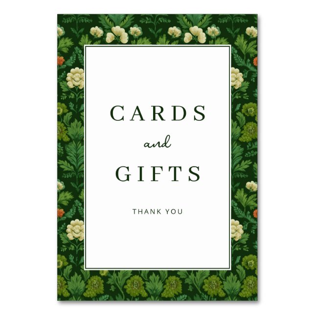 Grateful Green Floral Border Tischnummer (Vorderseite)