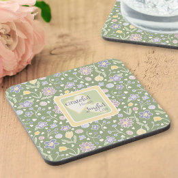 Grateful Heart Joyful Life Floral Coaster Set Getränkeuntersetzer