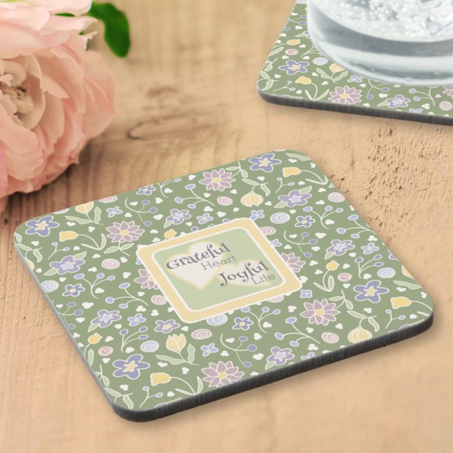 Grateful Heart Joyful Life Floral Coaster Set Getränkeuntersetzer (Grateful Heart Joyful Life Floral Coaster Set – Cottagecore Green)
