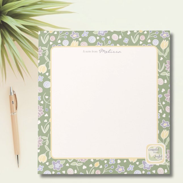 Grateful Heart Joyful Life Personalized Notepad  Notizblock (Grateful Heart Joyful Life Personalized Notepad – Floral Green Stationery for Graceful Living)