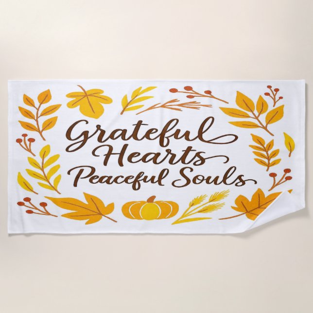 'Grateful Hearts, Peaceful Souls' Beach Towel Strandtuch (Vorderseite)