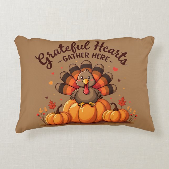 Grateful Hearts Thanksgiving Turkey Dekokissen (Vorderseite)