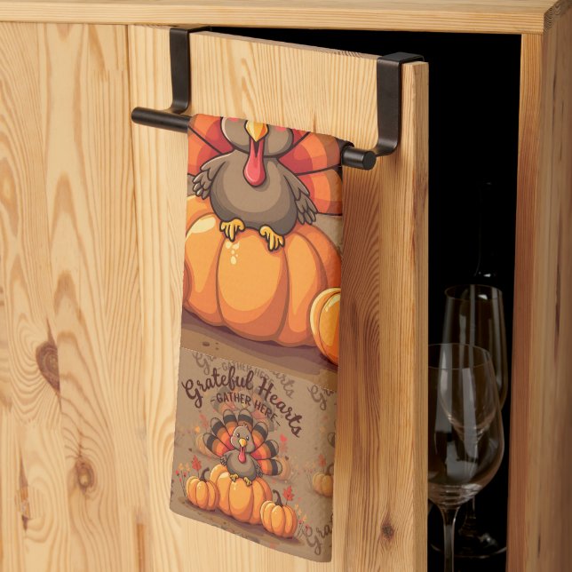Grateful Hearts Thanksgiving Turkey Geschirrtuch (Drittel gefaltet)