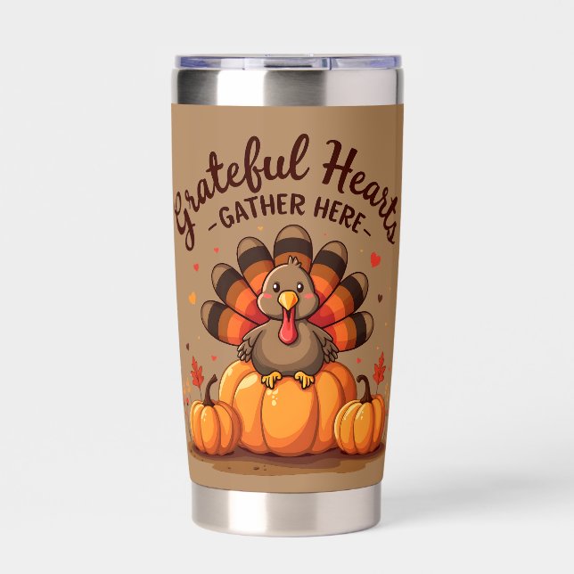 Grateful Hearts Thanksgiving Turkey Thermobecher (Vorderseite)