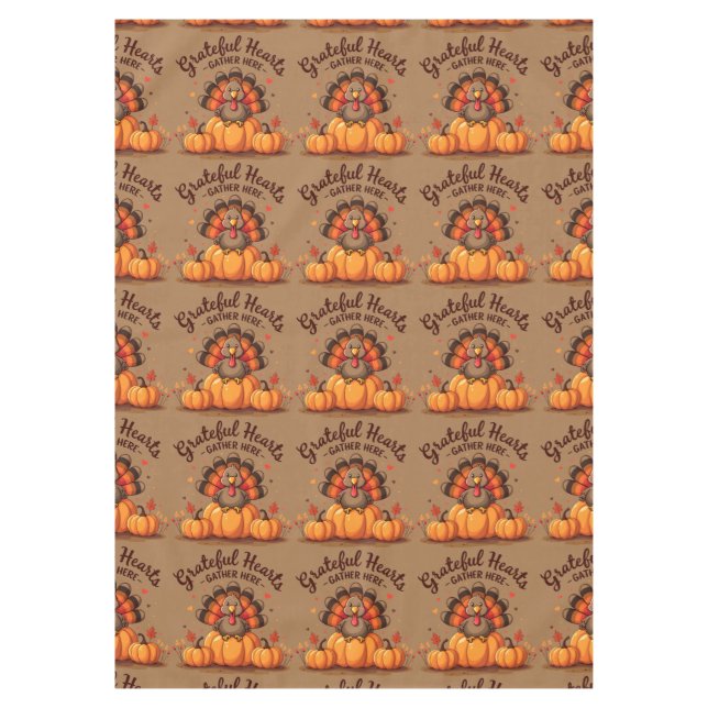 Grateful Hearts Thanksgiving Turkey Tischdecke (Vorderseite)