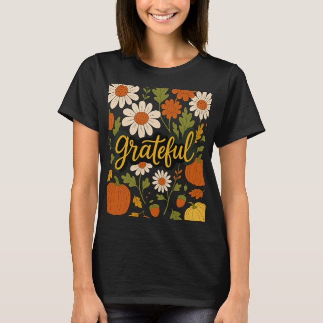 Grateful Herbst Floral Patch T-Shirt (Vorderseite)