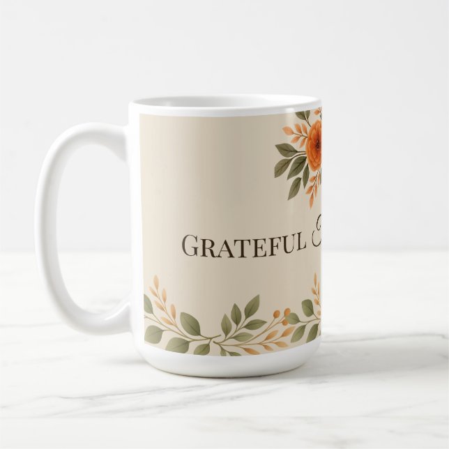 Grateful Thankful Blessed Fall Floral Kaffeetasse (Links)