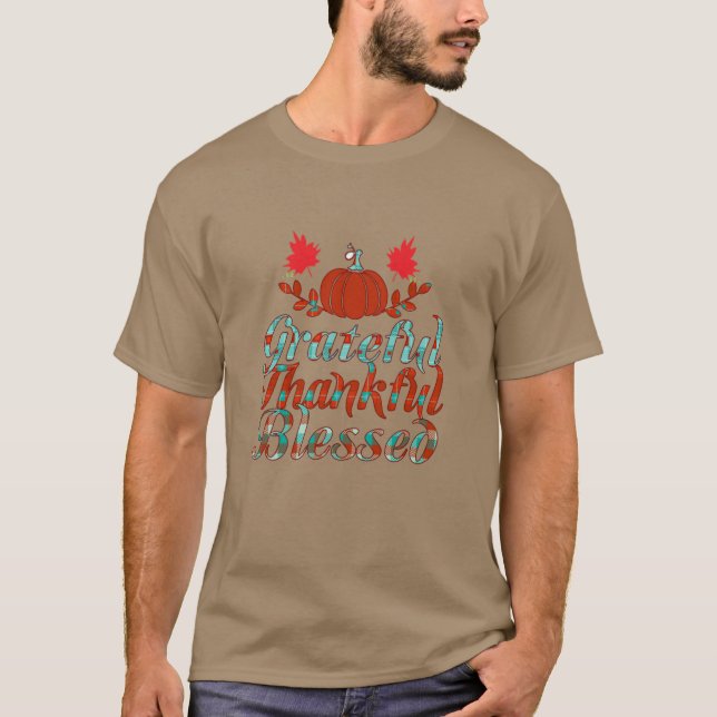 Grateful thankful blessed pumpkin Funny Fall Desig T-Shirt (Vorderseite)