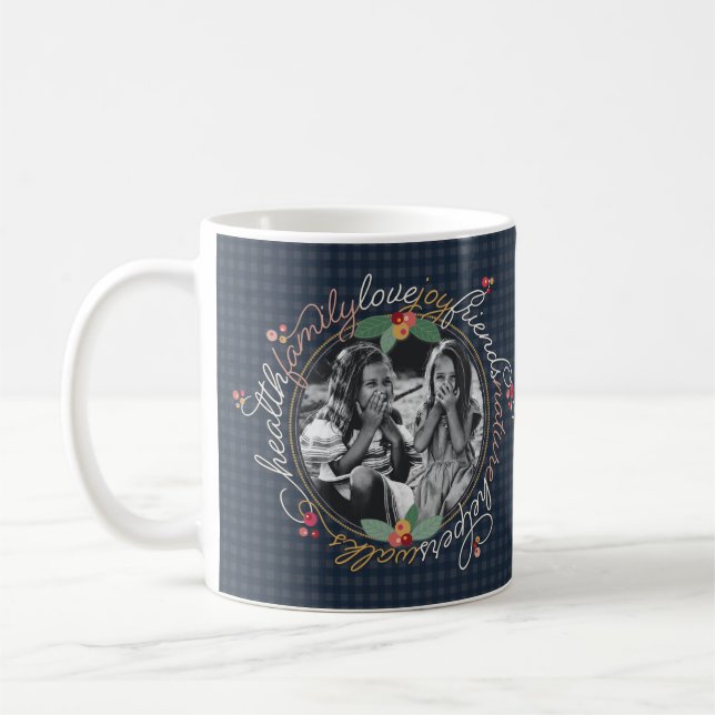 Grateful Wreath Custom 1 Foto Holiday Tasse (Links)