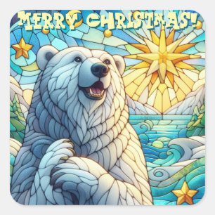 Grateure Polar Bären Imitate aus Glas Quadratischer Aufkleber