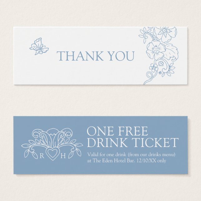 Gratis-Drink Hochzeitsgutschein Karte Lilie blau (Vorne & Hinten)