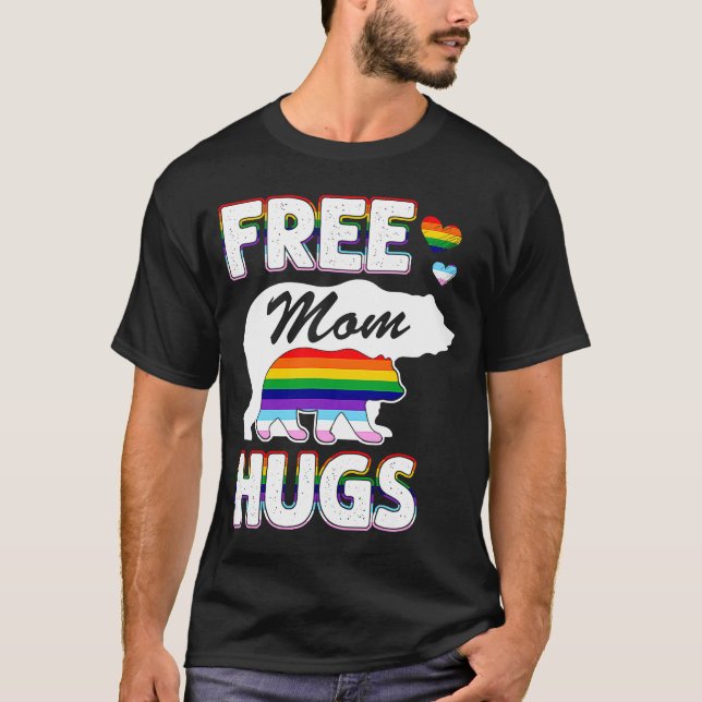 Gratis Mama Hugs Rainbow Gray Pride LGBT T-Shirt (Vorderseite)