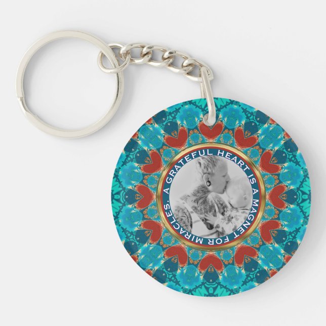 Gratitude Aqua Teal Mandala Custom Words & Photo (Devant)