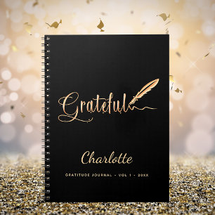 Gratitude journal black gold elegant script name notizblock