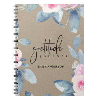 GRATITUDE JOURNAL FORCE ROSE BLUSH BLUE FLORAL