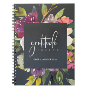 GRATITUDE JOURNAL GREY PINK BURGUNDY PURPLE FLORAL NOTIZBLOCK