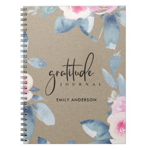 GRATITUDE JOURNAL KRAFT PINK BLUSH BLUE FLORAL NOTIZBLOCK