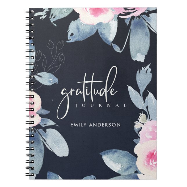 GRATITUDE JOURNAL NAVY PINK BLUSH BLUE BLUE FLORAL NOTIZBLOCK (Vorderseite)
