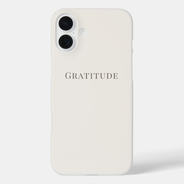 Gratitude – Minimal Typography  iPhone 16 Plus Hülle (Rückseite)