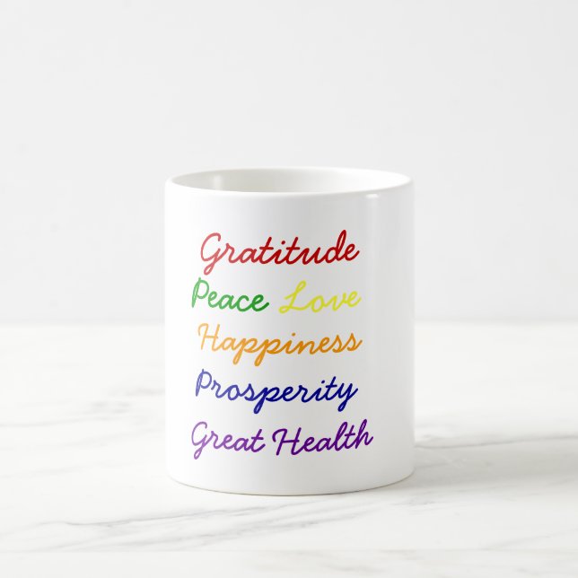 Gratitude, Paix, Amour, Bonheur, Café Mug (Centre)