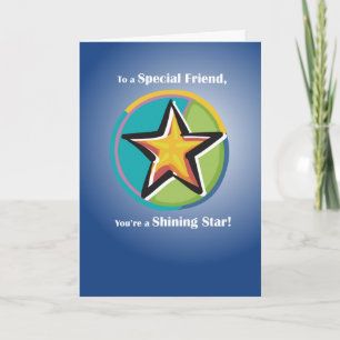 Gratulation an Friend with Shining Star on Blu Karte