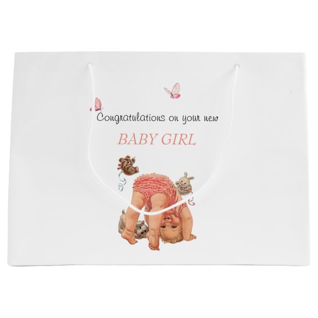Gratulation Baby Girl Pink Panties Schmetterlinge Große Geschenktüte (Vorderseite)