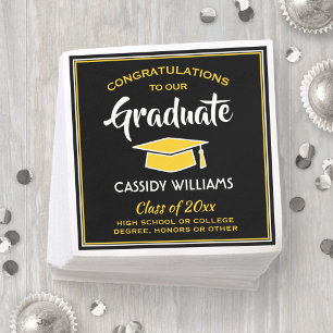Gratulation Black Gold Yellow Graduation Party Serviette