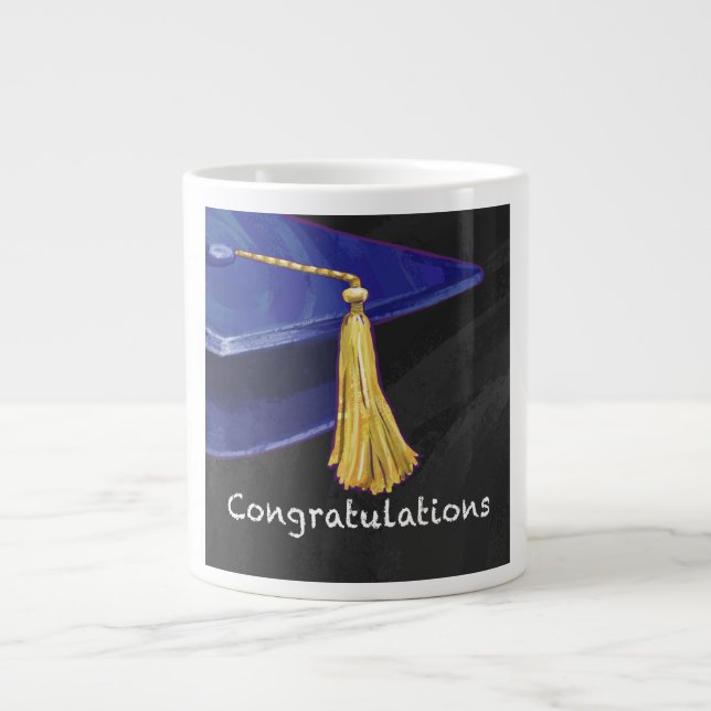 Gratulation Blau und Schwarz Jumbo-Tasse (Vorderseite)
