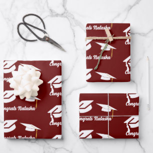Gratulation Burgund Abschluss feiern Geschenkpapier Set