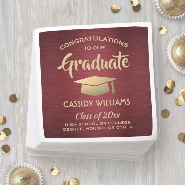 Gratulation Burgundy Red Gold Graduation Party Serviette (Von Creator hochgeladen)