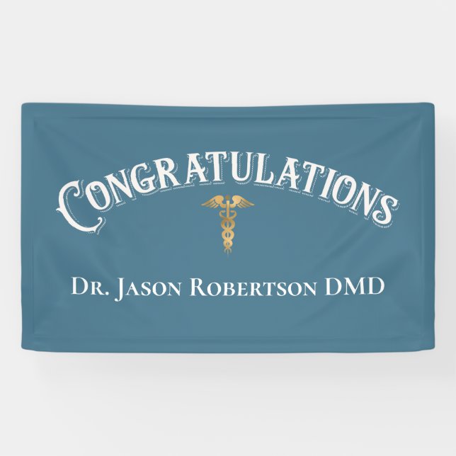 Gratulation Dentist Dental Elegante Blue Gold Banner (Horizontal)