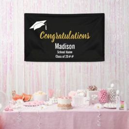 Gratulation Gold Black and White Graduate Name Banner