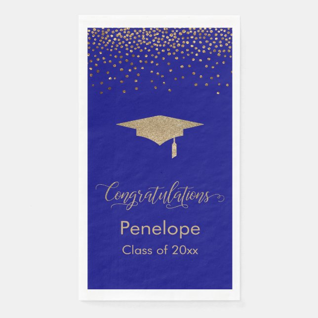 Gratulation Gold Confetti Graduation Cap Blue Serviette (Vorderseite)