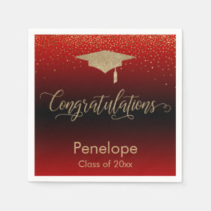 Gratulation Gold Confetti Graduation Cap Red Serviette