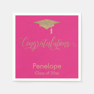 Gratulation Gold Glitzer Graduation Cap Pink Serviette