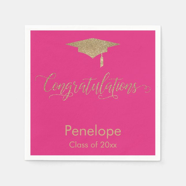 Gratulation Gold Glitzer Graduation Cap Pink Serviette (Vorderseite)
