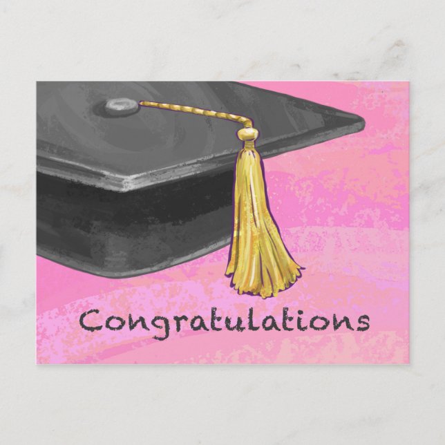 Gratulation Graduate Black and Pink Postkarte (Vorderseite)