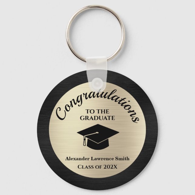 Gratulation Graduate Class of 2024 Black Gold Schlüsselanhänger (Vorderseite)