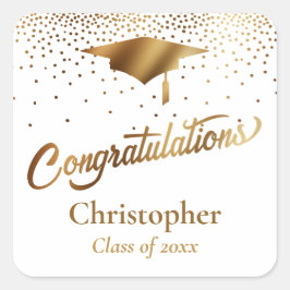 Gratulation Graduate, Class of Gold and White Quadratischer Aufkleber