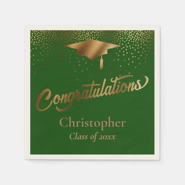 Gratulation Graduate, Class of Gold Dunkelgrün Serviette (Vorderseite)