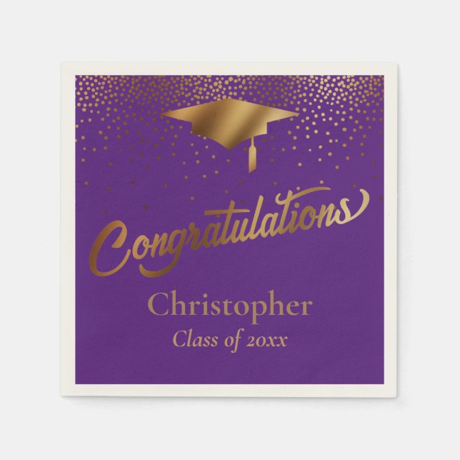 Gratulation Graduate, Class of Gold & Lila Serviette (Vorderseite)