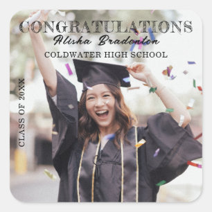 Gratulation Graduate Foto HIgh School Uni Quadratischer Aufkleber