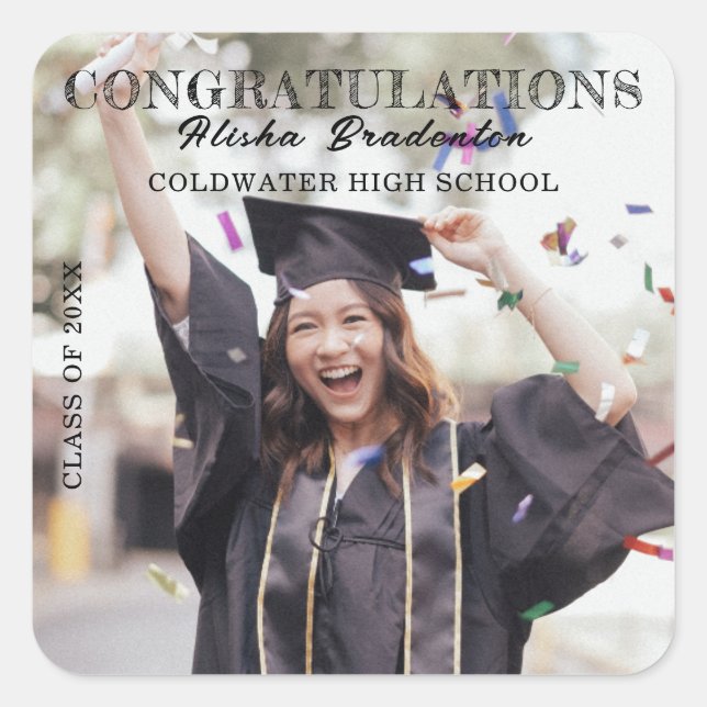 Gratulation Graduate Foto HIgh School Uni Quadratischer Aufkleber (Vorderseite)