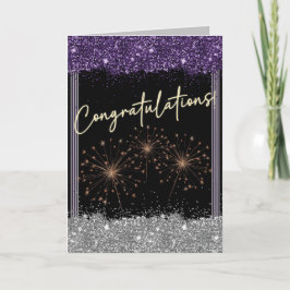 Gratulation Graduate Lila & Silver Sparkle Karte