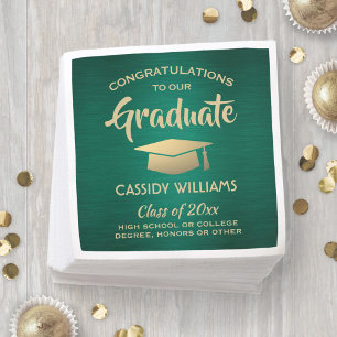 Gratulation Green Gold Modern Graduation Party Serviette
