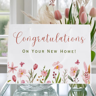 Gratulation Makler Personalisierte rosa Blumen Große Geschenktüte