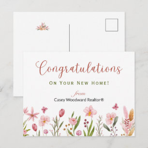 Gratulation Makler Personalisierte rosa Blumen Postkarte