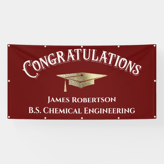 Gratulation Red Burgundy Gold Abschluss Banner (Horizontal)