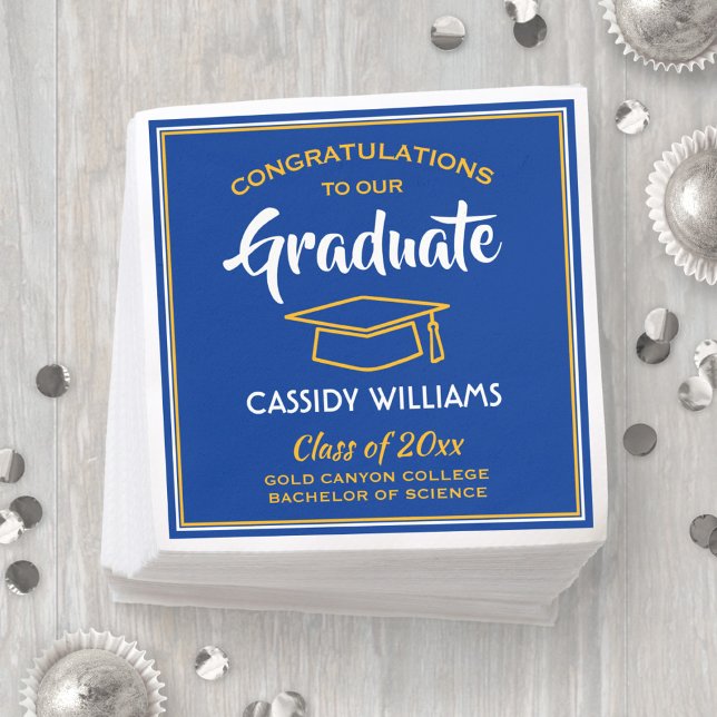Gratulation Royal Blue & Gold Graduation Party Serviette (Von Creator hochgeladen)