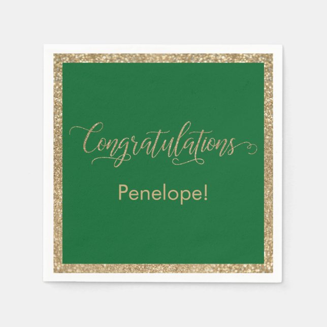 Gratulation Typografy Gold Glitzern Green Serviette (Vorderseite)